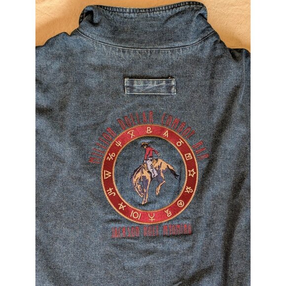 Vintage Denim Western 90s Bomber Million Dollar Cowboy Bar Cheyenne River Large - Picture 1 of 8